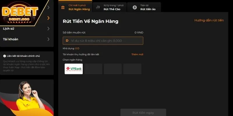 Rút tiền về ngân hàng 